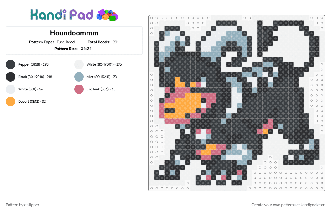 Houndoommm - Fuse Bead Pattern by chilipper on Kandi Pad - 