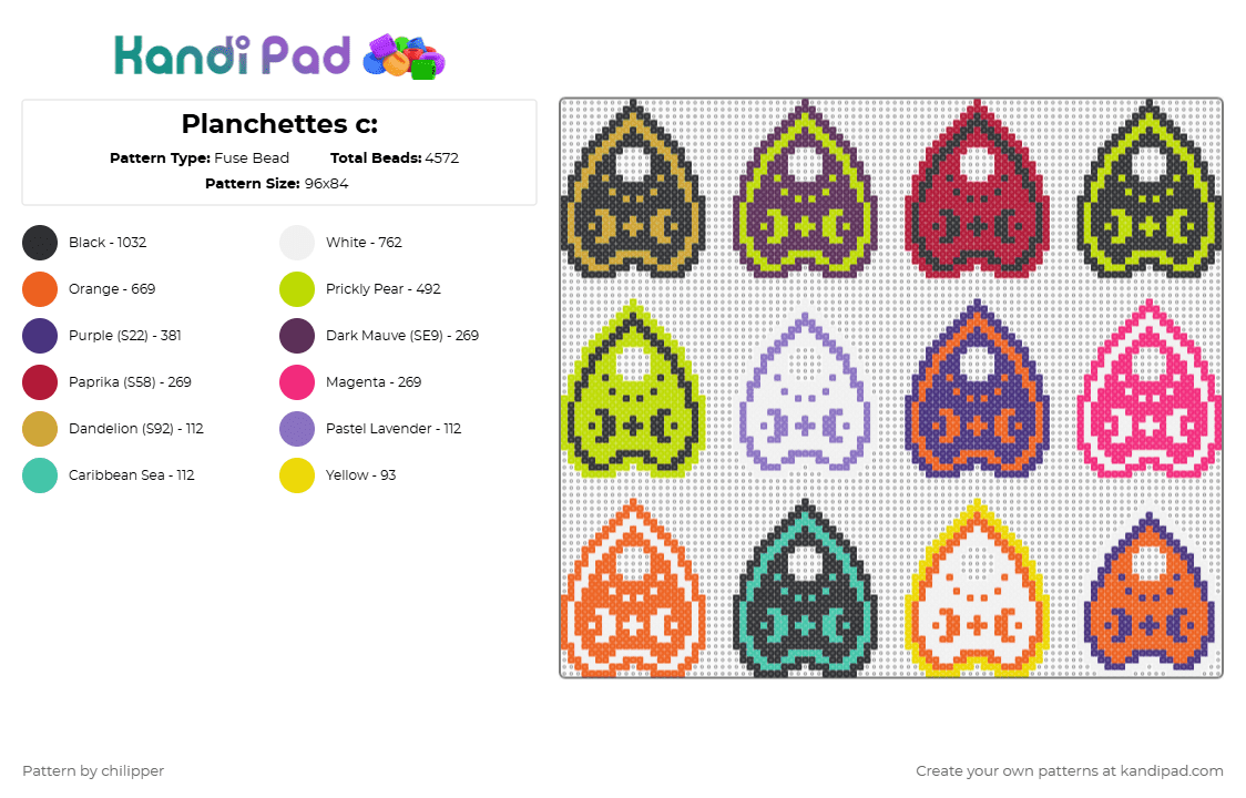Planchettes c: - Fuse Bead Pattern by chilipper on Kandi Pad - 