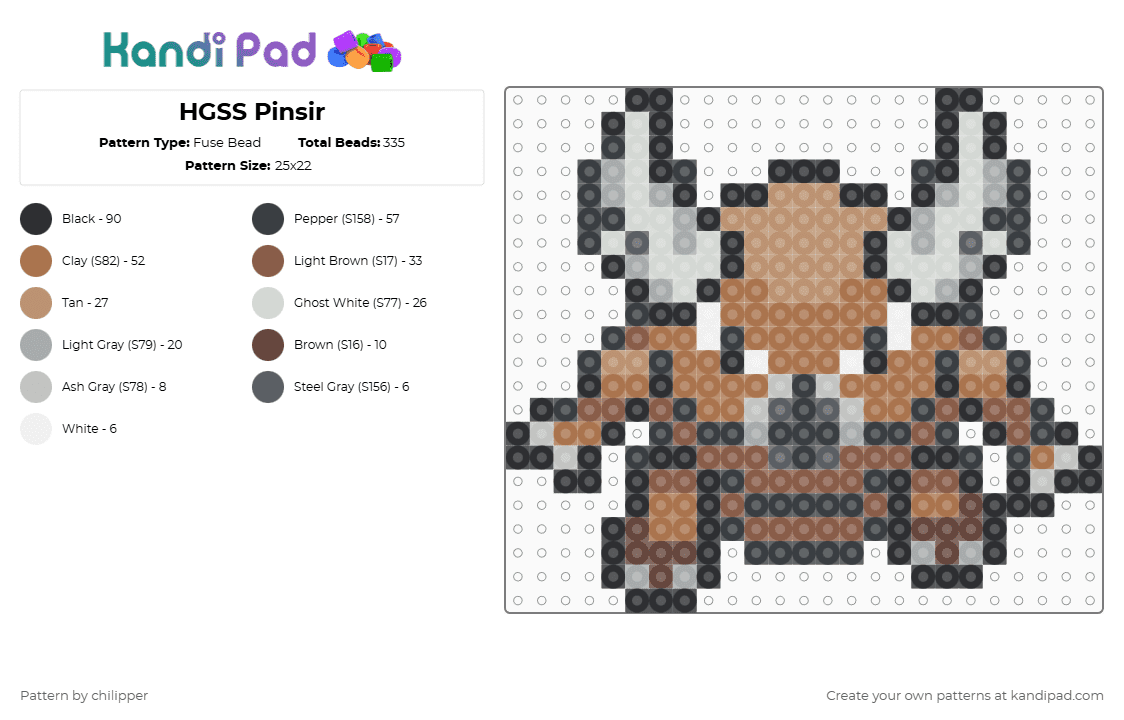HGSS Pinsir - Fuse Bead Pattern by chilipper on Kandi Pad - pinsir,pokemon,pkmn,hgss,heartgold,soulsilver