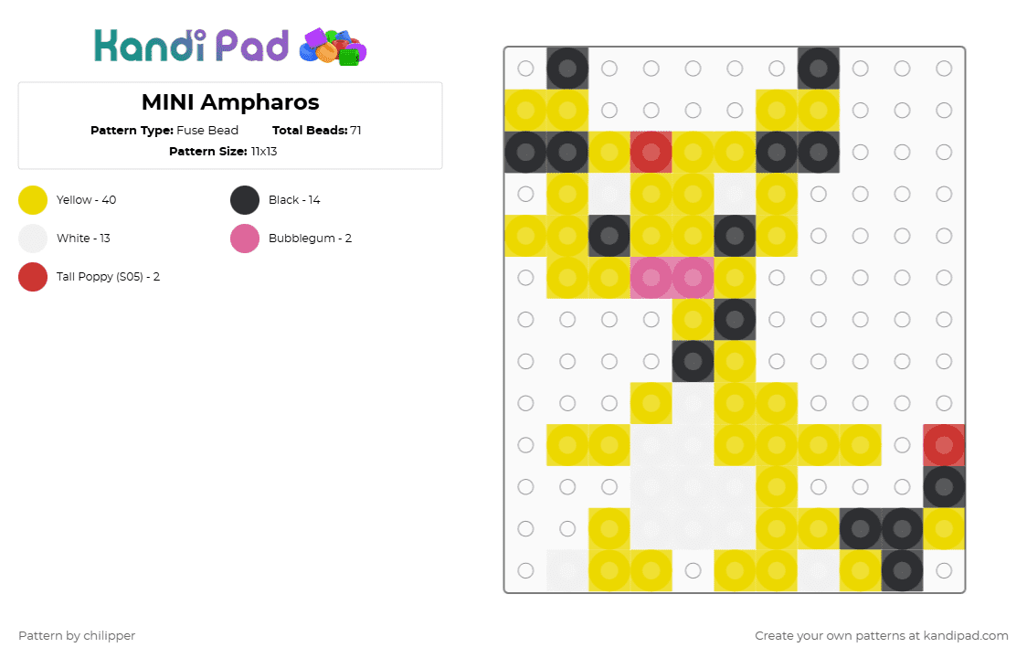 MINI Ampharos - Fuse Bead Pattern by chilipper on Kandi Pad - yellow,ampharos,pokemon,pkmn,mini,tiny