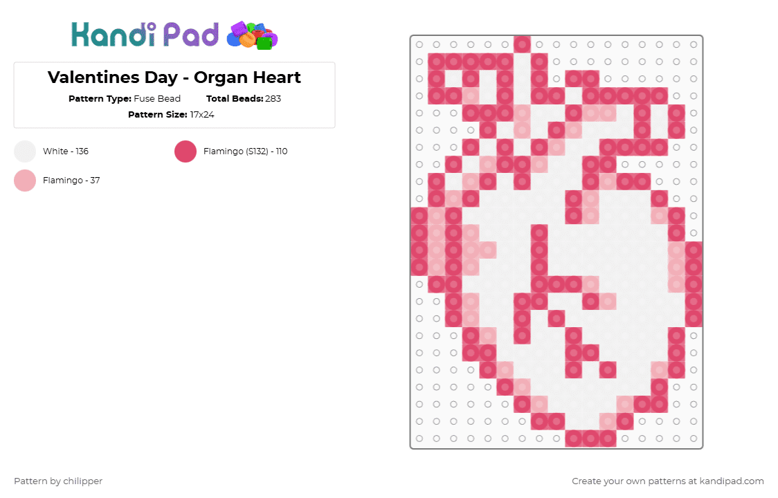 Valentines Day - Organ Heart - Fuse Bead Pattern by chilipper on Kandi Pad - red,valentines,day,heart,organ,pastel,pink,cute