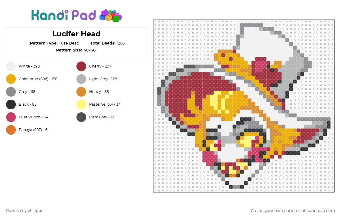 Lucifer Head - Fuse Bead Pattern by chilipper on Kandi Pad - gray,beige,orange,red,hazbin,hotel,hazbin hotel,lucifer