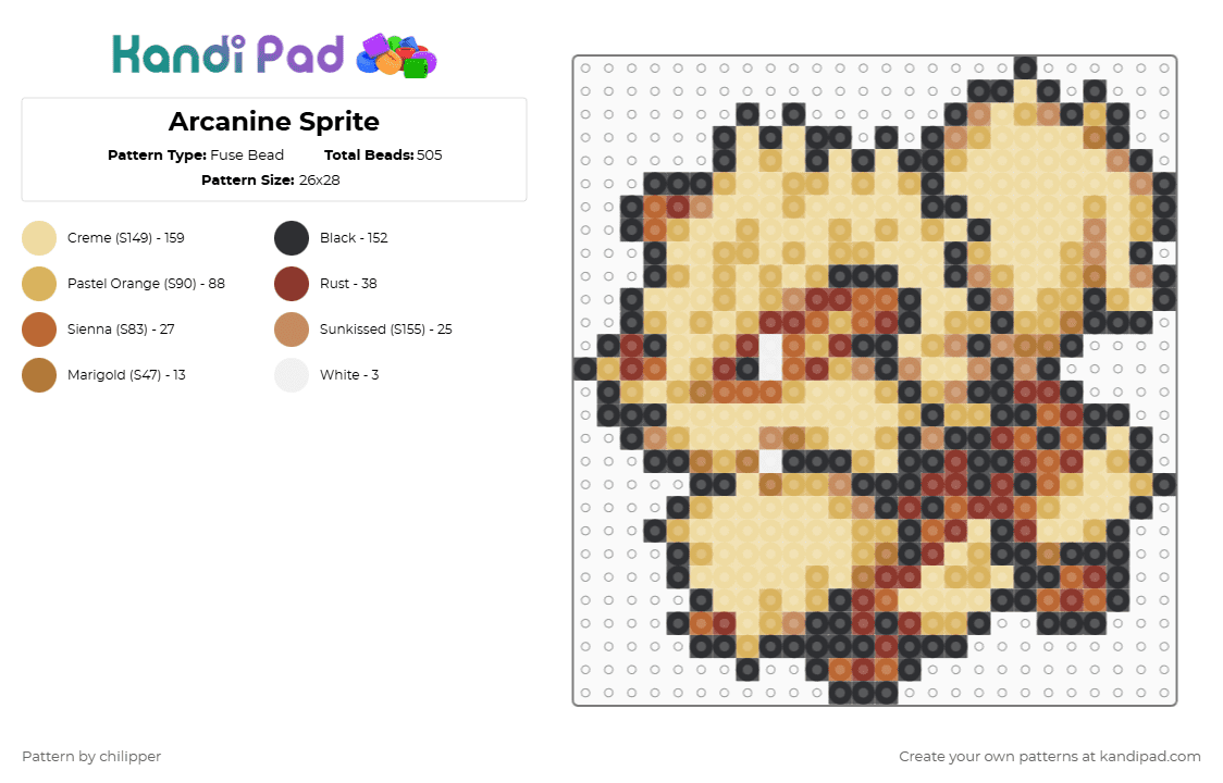 Arcanine Sprite - Fuse Bead Pattern by chilipper on Kandi Pad - orange,beige,arcanine,pokemon,pkmn,sprite