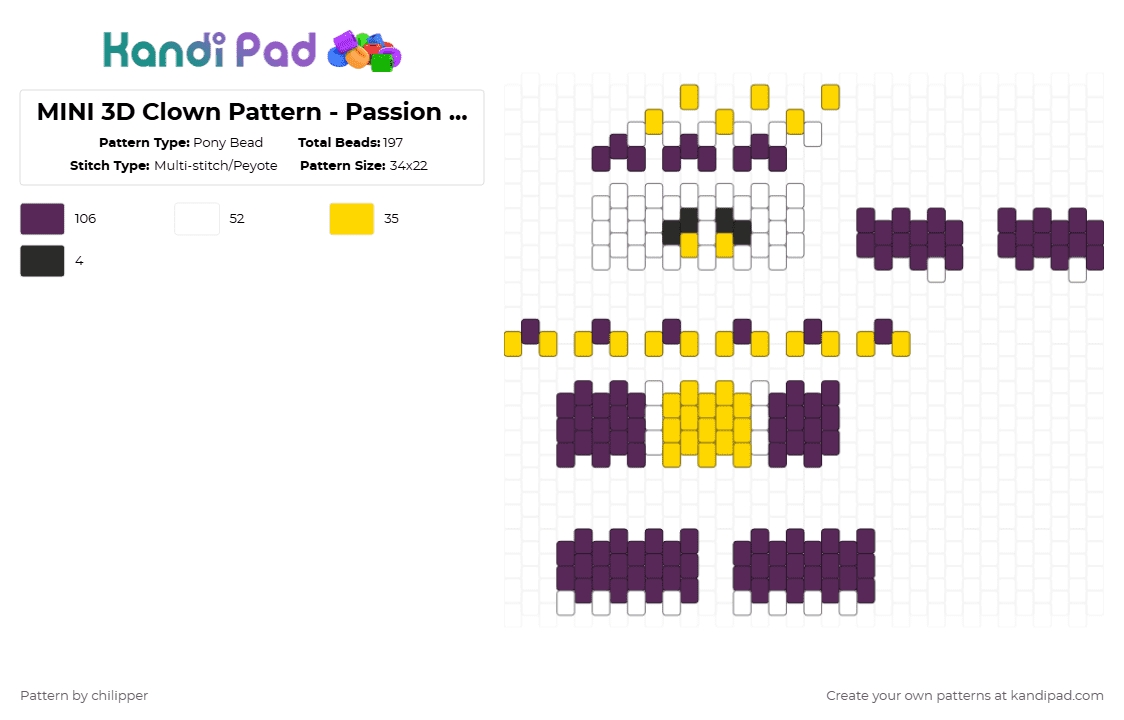 MINI 3D Clown Pattern - Passion Fruit - Pony Bead Pattern by chilipper on Kandi Pad - pink,3d,mini,clown,pattern,fruit,passion,passion fruit