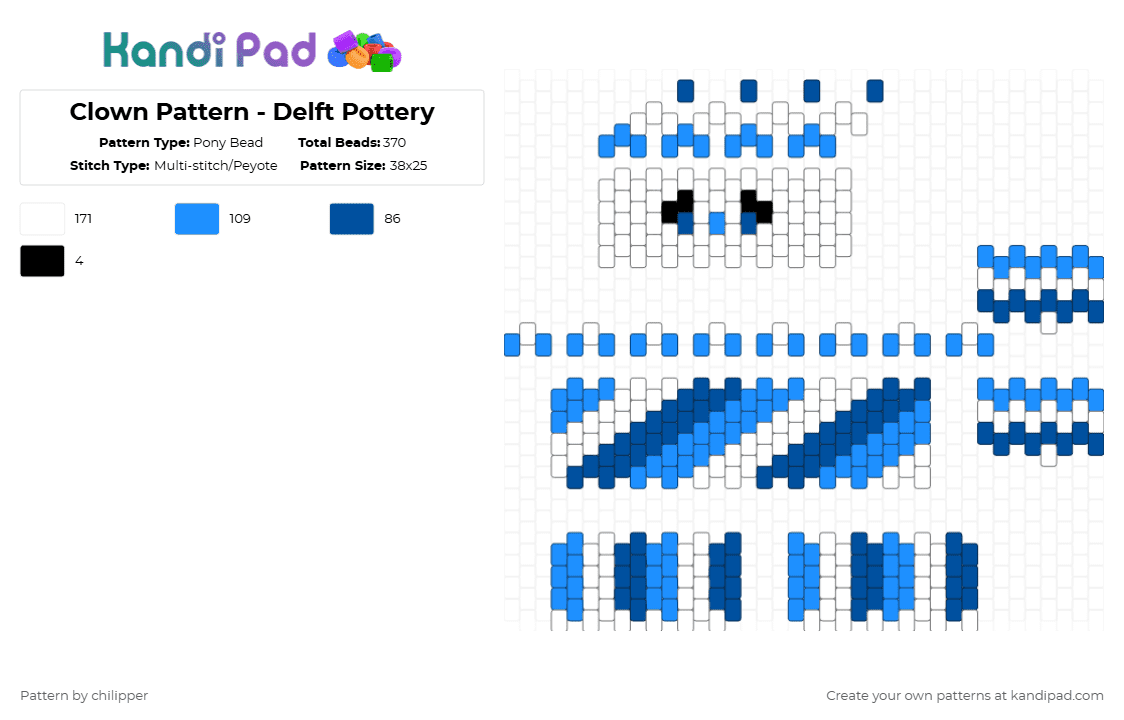 Clown Pattern - Delft Pottery - Pony Bead Pattern by chilipper on Kandi Pad - blue,light blue,clown,3d,pattern,delft,pottery,white,cobalt