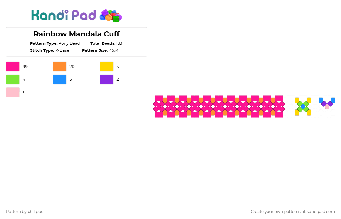 Rainbow Mandala Cuff - Pony Bead Pattern by chilipper on Kandi Pad - cuff, mandala, pink, rainbow