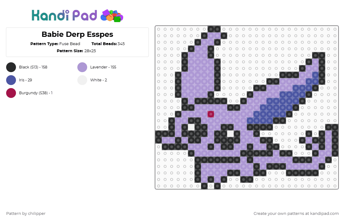 Babie Derp Esspes - Fuse Bead Pattern by chilipper on Kandi Pad - pink,derp,chibi,babie,baby,pokemon,pkmn,espeon