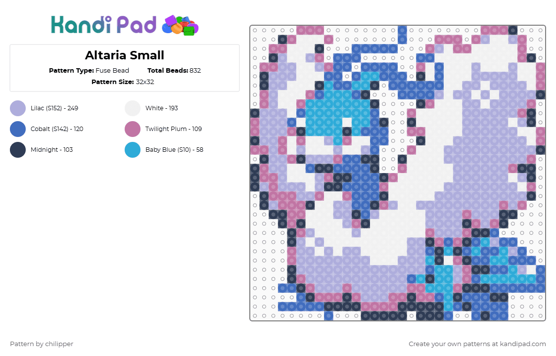 Altaria Small - Fuse Bead Pattern by chilipper on Kandi Pad - pink,altaria,pokemon,pkmn,small,tiny,chibi