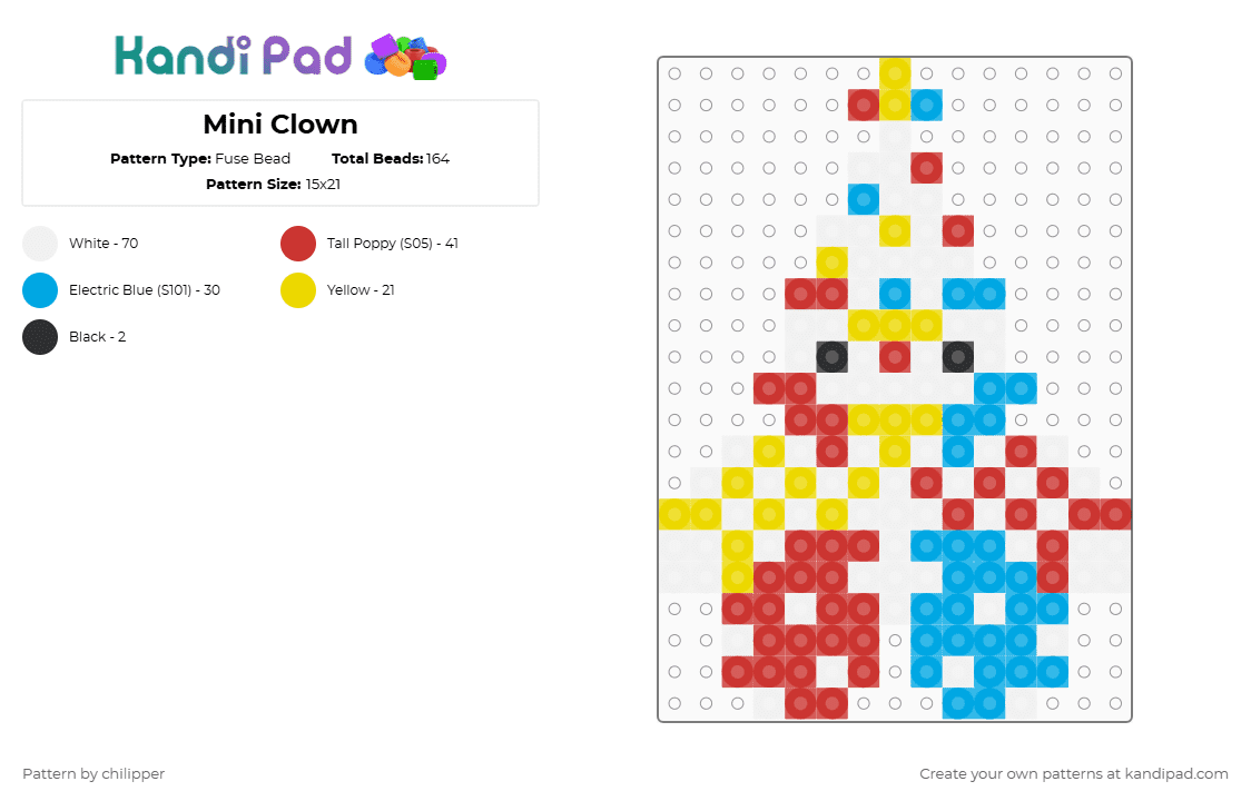 Mini Clown - Fuse Bead Pattern by chilipper on Kandi Pad - red,light blue,mini,clown,cute,small,jester