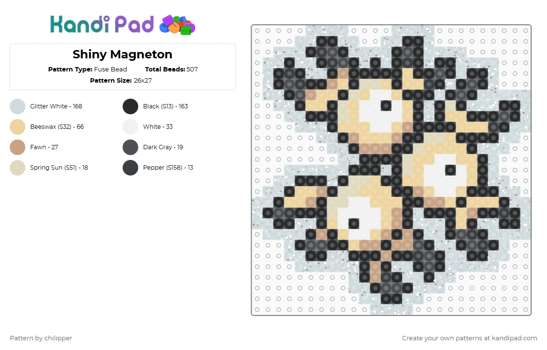 Shiny Magneton - Fuse Bead Pattern by chilipper on Kandi Pad - white,beige,shiny,magneton,pokemon,pkmn,electric,small,tiny