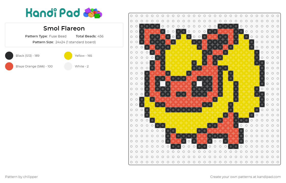 Smol Flareon - Fuse Bead Pattern by chilipper on Kandi Pad - gpt this fuse bead pattern showcases smol flareon,the fiery evolution of eevee from the world of pokemon. it's an ideal project for fans to capture the vibrant spirit and warmth that flareon represent