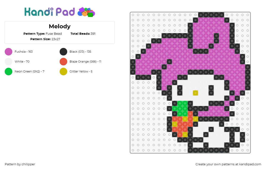 Melody - Fuse Bead Pattern by chilipper on Kandi Pad - my melody,sanrio,strawberry,character,cute,pink,white