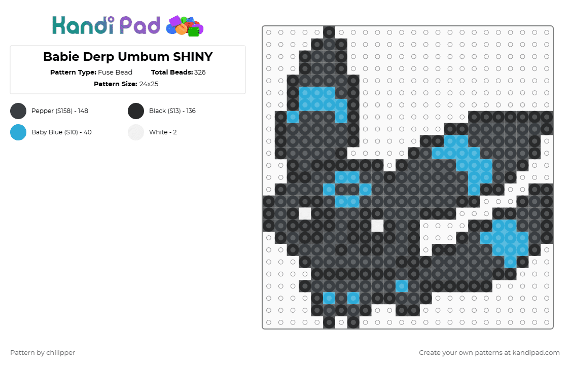 Babie Derp Umbum SHINY - Fuse Bead Pattern by chilipper on Kandi Pad - black,light blue,derp,chibi,babie,baby,pokemon,pkmn,umbreon