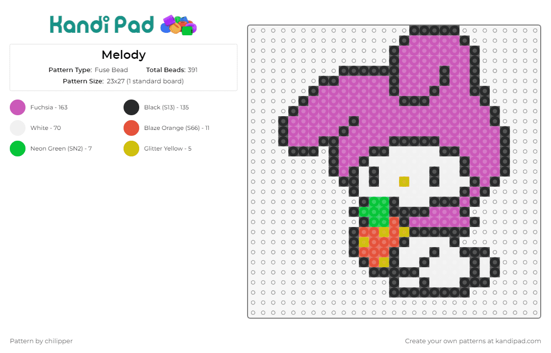 Melody - Fuse Bead Pattern by chilipper on Kandi Pad - my melody,sanrio,strawberry,character,cute,pink,white