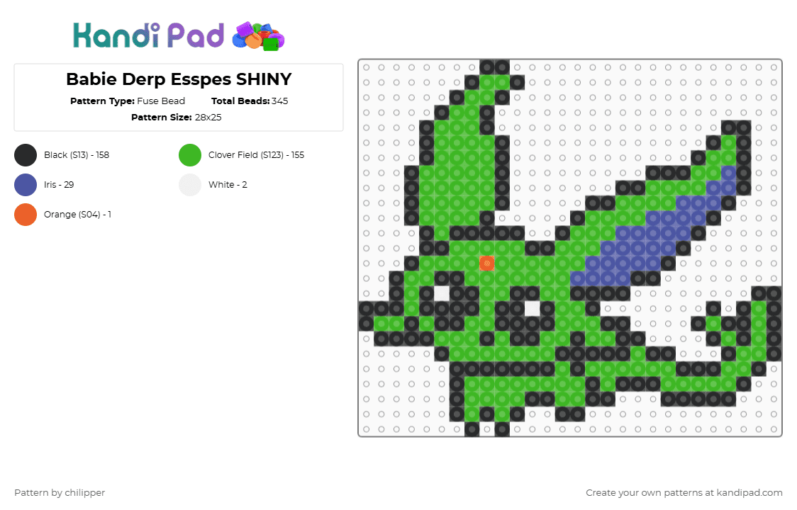 Babie Derp Esspes SHINY - Fuse Bead Pattern by chilipper on Kandi Pad - green,derp,chibi,babie,baby,pokemon,pkmn,espeon