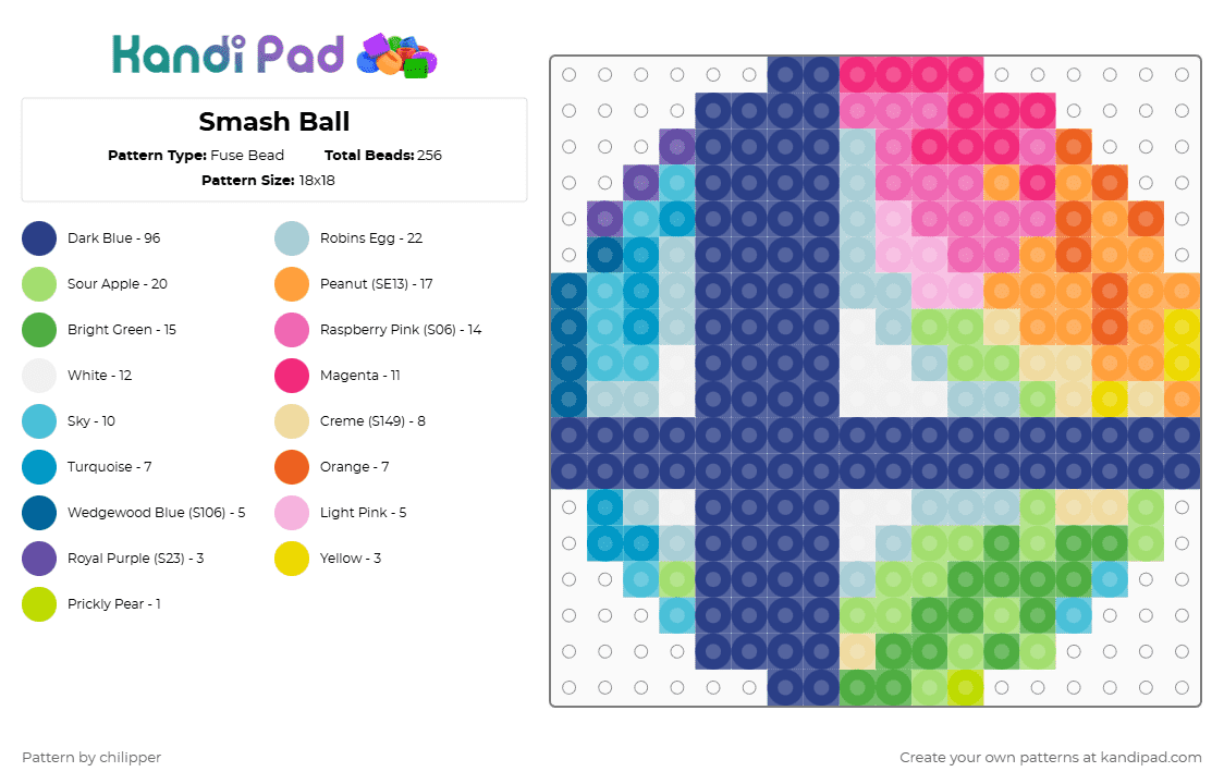 Smash Ball - Fuse Bead Pattern by chilipper on Kandi Pad - blue,light blue,pink,green,ssb,super smash bros,nintendo,brawl,ultimate,smash,ball