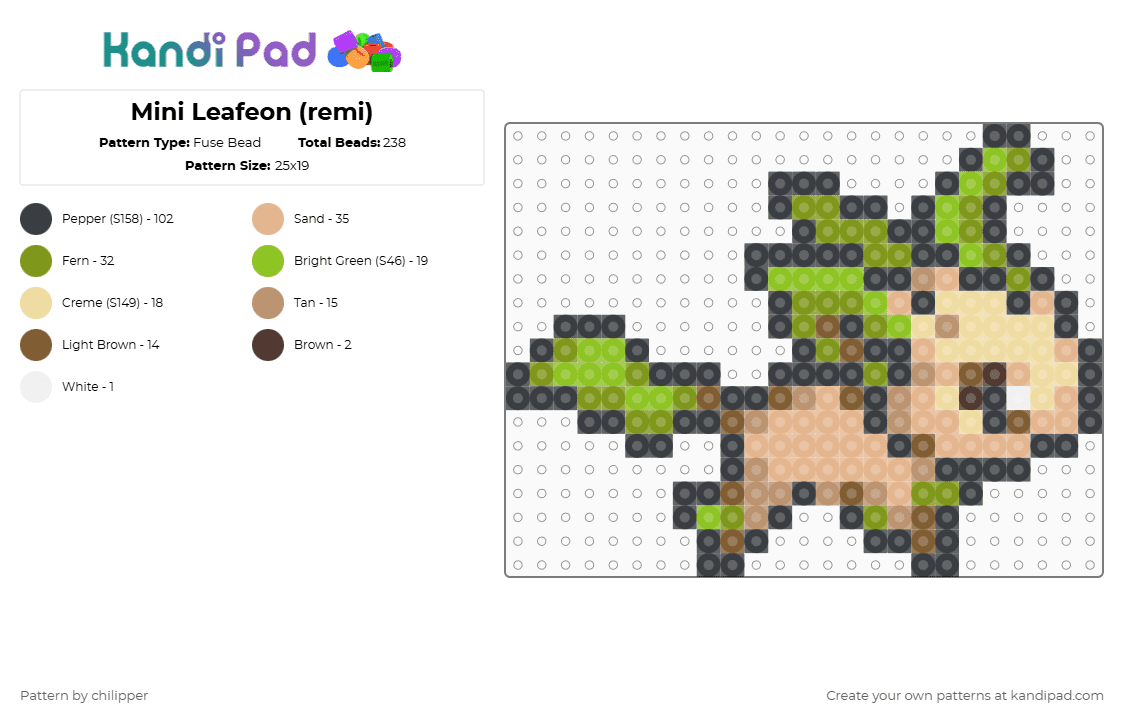 HGSS Leafeon - Fuse Bead Pattern by chilipper on Kandi Pad - 
