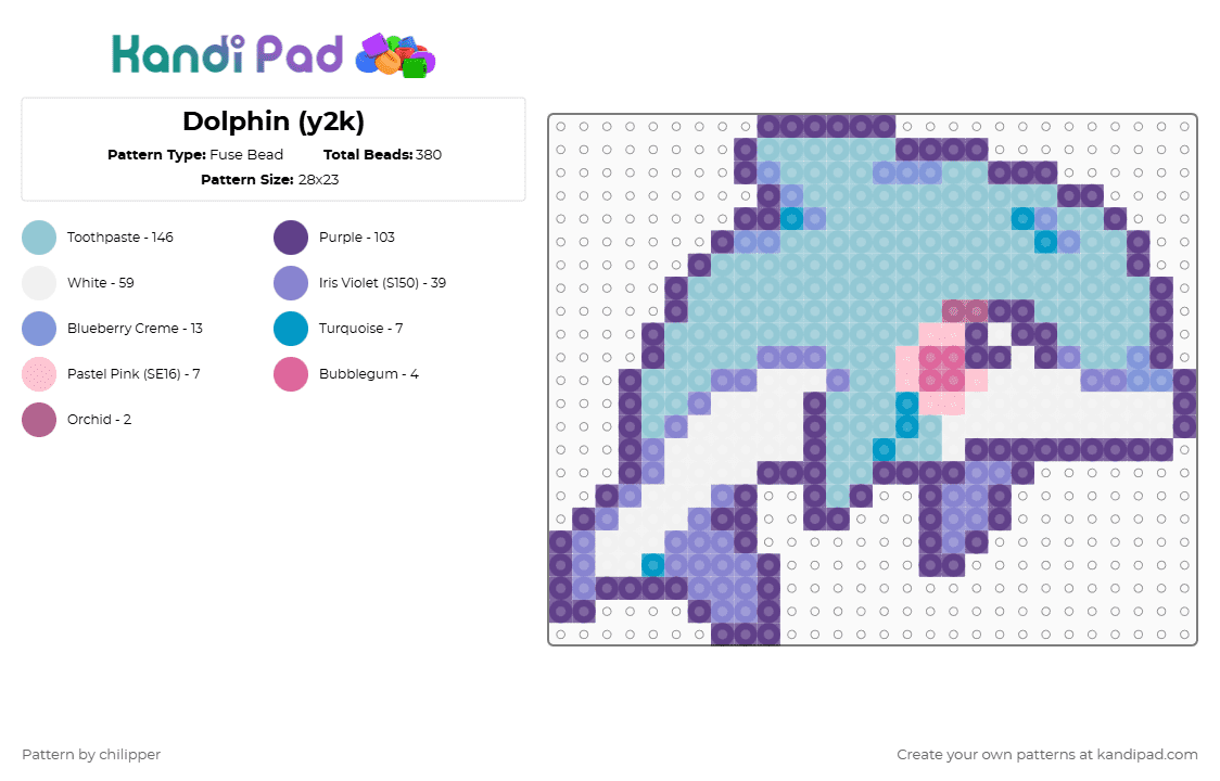 Dolphin (y2k) - Fuse Bead Pattern by chilipper on Kandi Pad - purple,light blue,dolphin,y2k,pastel,cute