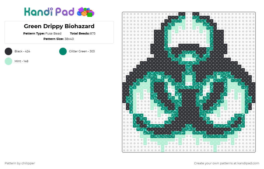 Green Drippy Biohazard - Fuse Bead Pattern by chilipper on Kandi Pad - teal,light blue,biohazard,bio,hazard,green,drip,drippy,toxic