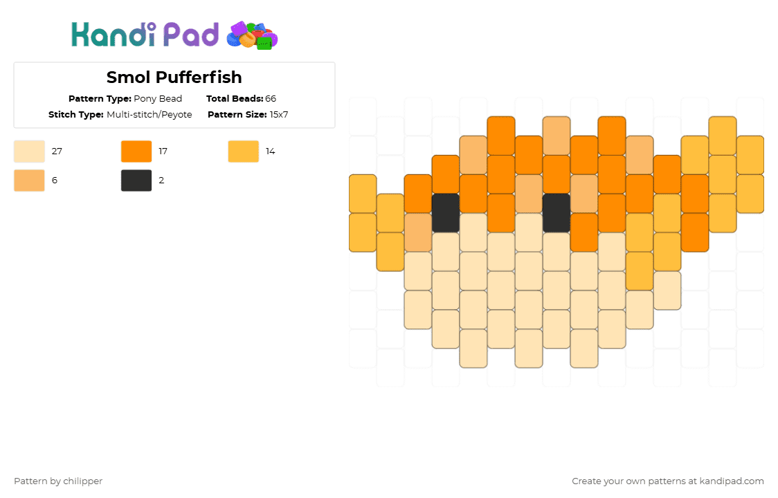 Smol Pufferfish - Pony Bead Pattern by chilipper on Kandi Pad - orange,beige,pufferfish,puffer,fish,small,mini