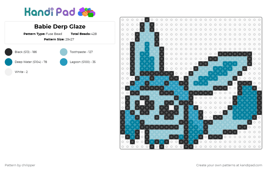 Babie Derp Glaze - Fuse Bead Pattern by chilipper on Kandi Pad - light blue,teal,derp,chibi,babie,baby,pokemon,pkmn,glaceon