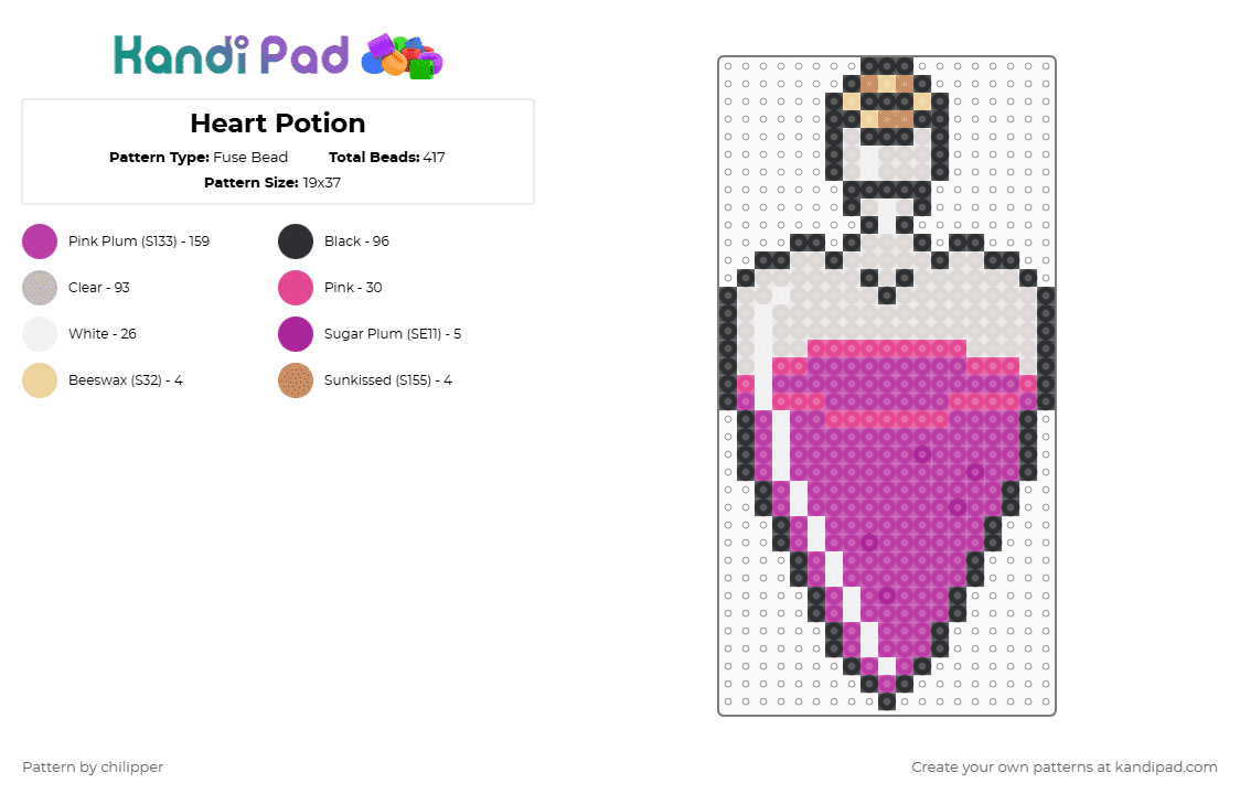 Heart Potion - Fuse Bead Pattern by chilipper on Kandi Pad - pink,beige,heart,potion