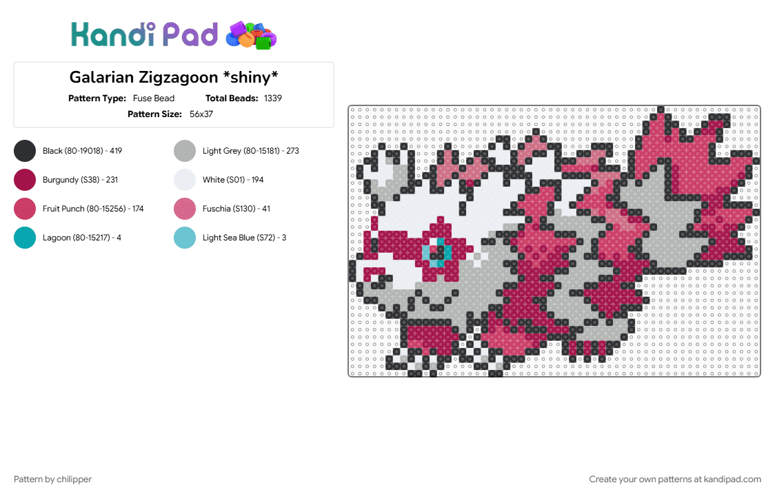 Galarian Zigzagoon *shiny* - Fuse Bead Pattern by chilipper on Kandi Pad - beige, galarian, pink, pkmn, pokemon, shiny, sprite, zigzagoon