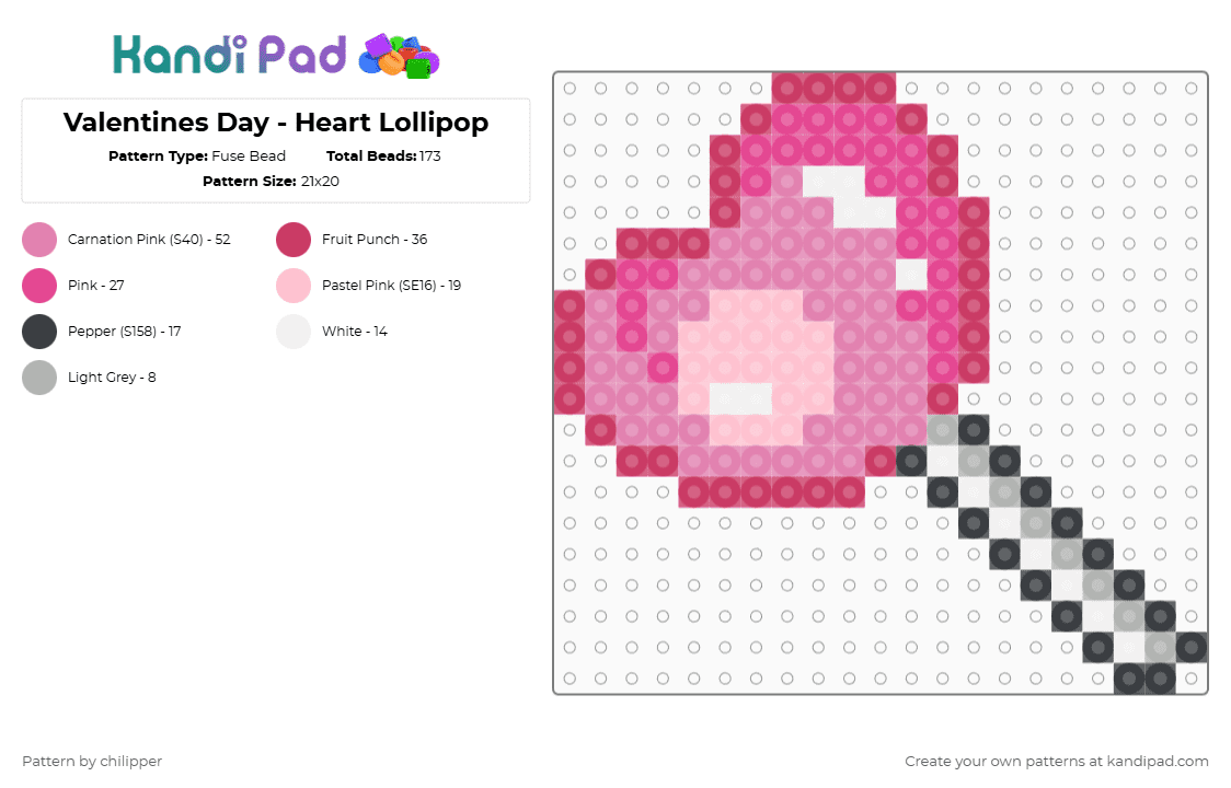 Valentines Day - Heart Lollipop - Fuse Bead Pattern by chilipper on Kandi Pad - pink,valentines,day,heart,lollipop,sweet,candy