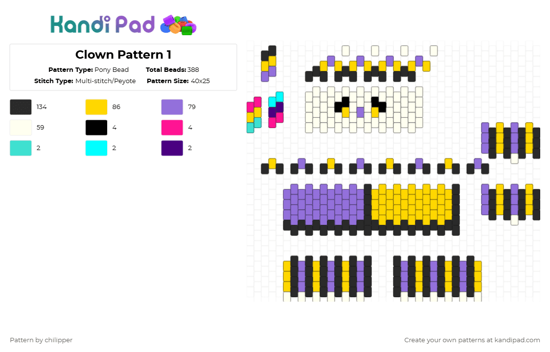 Clown Pattern 1 - Pony Bead Pattern by chilipper on Kandi Pad - 