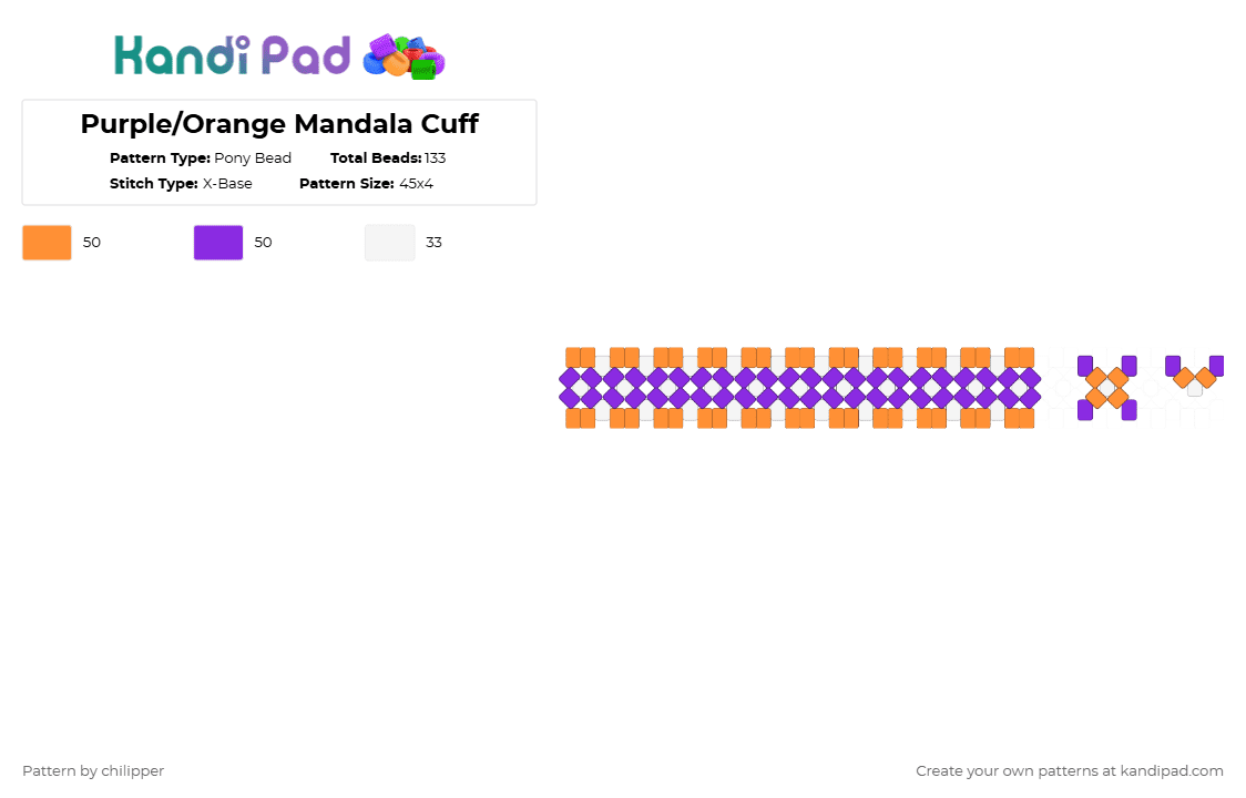 Purple/Orange Mandala Cuff - Pony Bead Pattern by chilipper on Kandi Pad - cuff, halloween, mandala, orange, purple