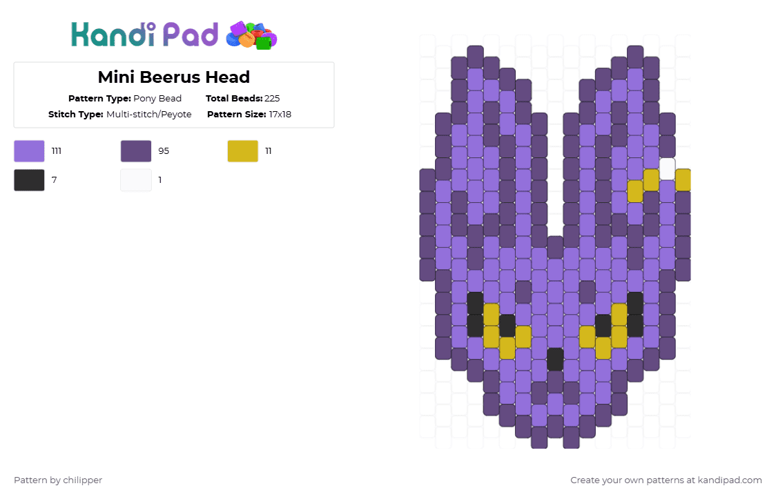 Mini Beerus Head - Pony Bead Pattern by chilipper on Kandi Pad - beerus,dbz,dragonballz,super,dragonball