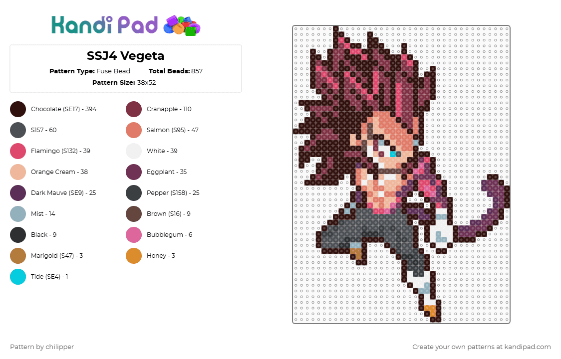 SSJ4 Vegeta - Fuse Bead Pattern by chilipper on Kandi Pad - vegeta,anime,dragon ballz,character,brown,ssj4,dragonball