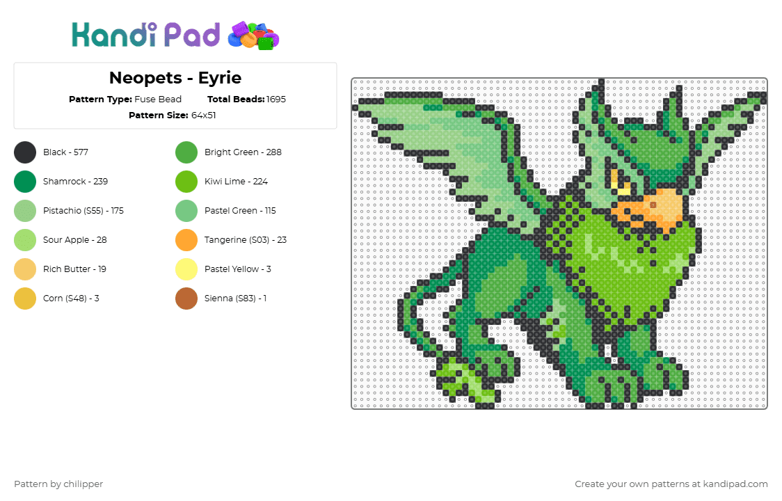 Neopets - Eyrie - Fuse Bead Pattern by chilipper on Kandi Pad - teal,green,neopets,eyrie,y2k,nostalgia,90s