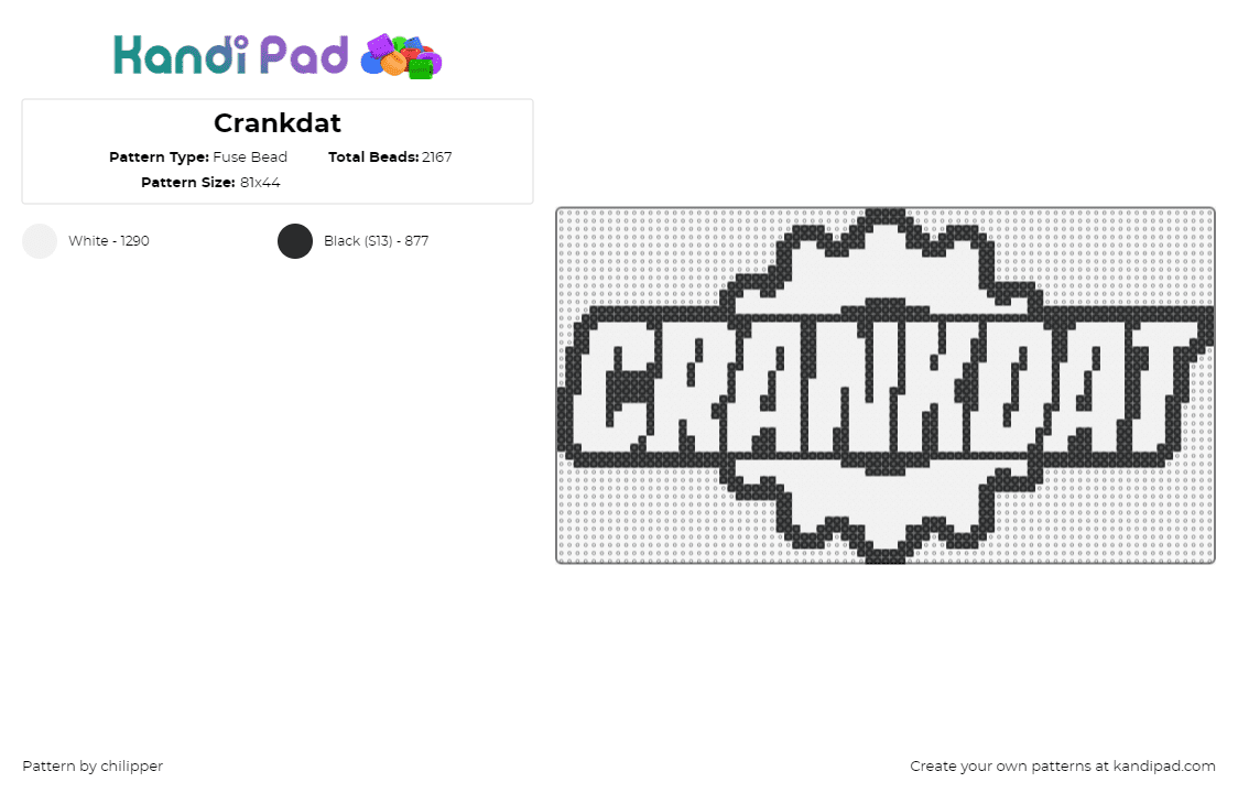Crankdat - Fuse Bead Pattern by chilipper on Kandi Pad - crankdat,logo,text,dj,edm,music,gear,dubstep,white