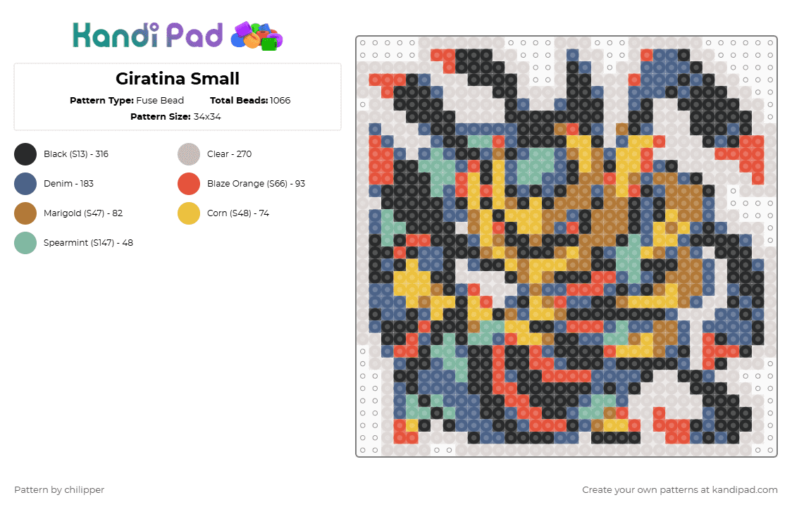 Giratina Small - Fuse Bead Pattern by chilipper on Kandi Pad - blue,beige,giratina,pokemon,pkmn,small,chibi,mini