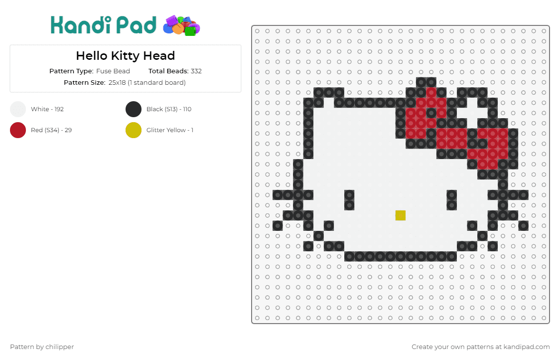 Hello Kitty Head - Fuse Bead Pattern by chilipper on Kandi Pad - hello kitty,sanrio,character,bow,white