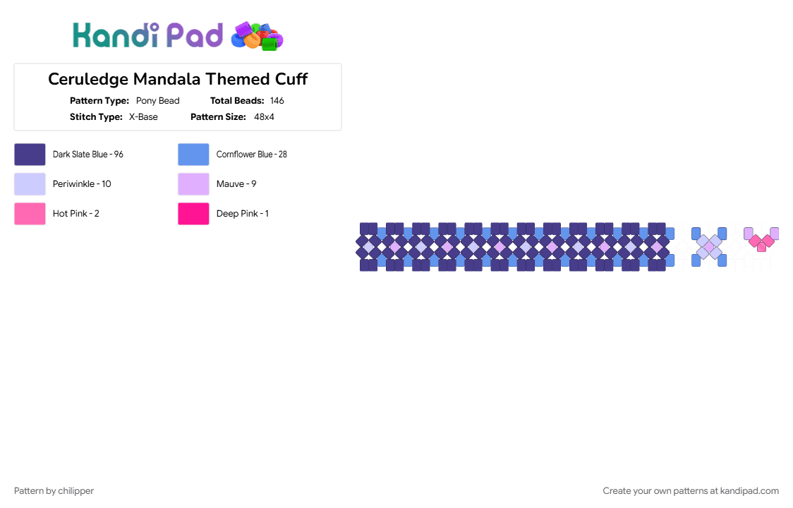 Ceruledge Mandala Themed Cuff - Pony Bead Pattern by chilipper on Kandi Pad - ceruledge, cuff, mandala, pkmn, pokemon, purple