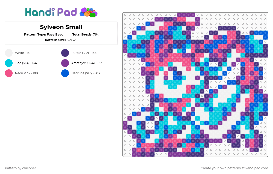 Sylveon Small - Fuse Bead Pattern by chilipper on Kandi Pad - pink,sylveon,pokemon,pkmn,small,mini,chibi,eeveolution