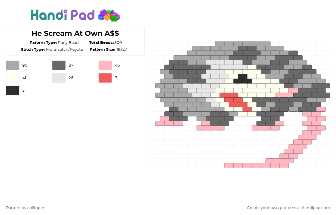He Scream At Own A$$ - Pony Bead Pattern by chilipper on Kandi Pad - gray,beige,possum,opossum,meme,animal,scream