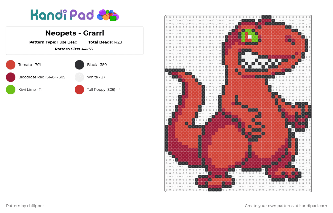 Neopets - Grarrl - Fuse Bead Pattern by chilipper on Kandi Pad - red,neopets,grarrl,nolstalgia,y2k