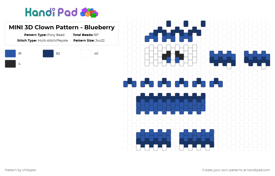 MINI 3D Clown Pattern - Blueberry - Pony Bead Pattern by chilipper on Kandi Pad - blue,3d,mini,clown,pattern,fruit,blueberry,berry