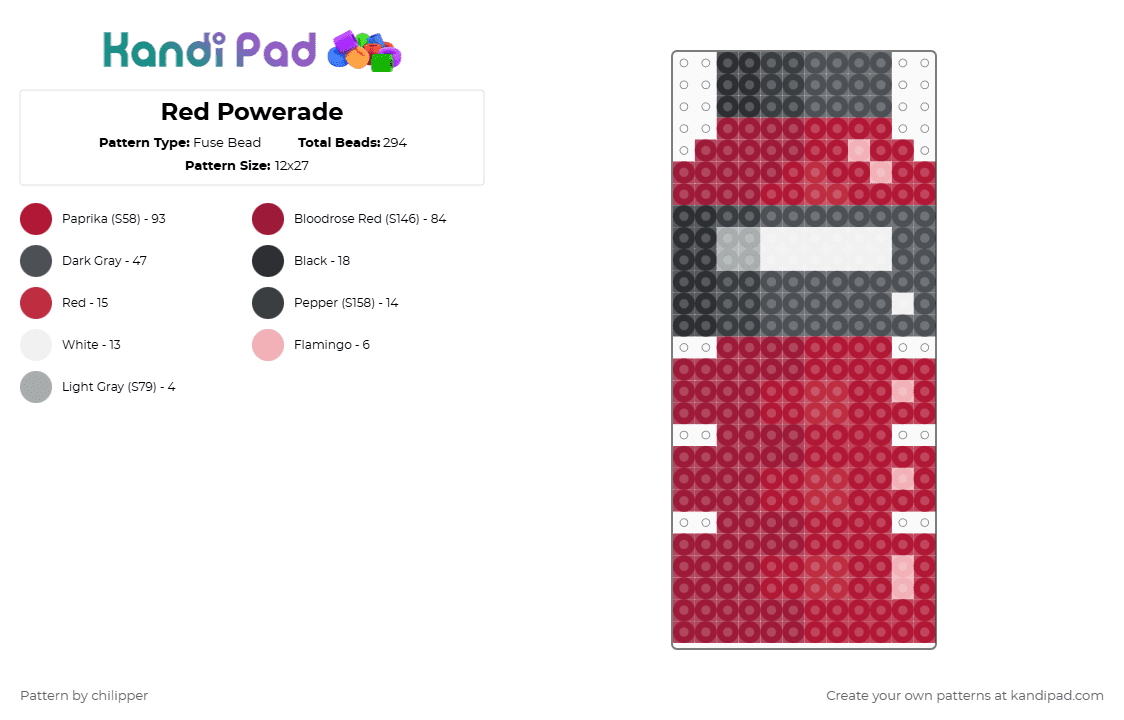 Red Powerade - Fuse Bead Pattern by chilipper on Kandi Pad - powerade,gatorade,beverage,drink,food,red,sport drink