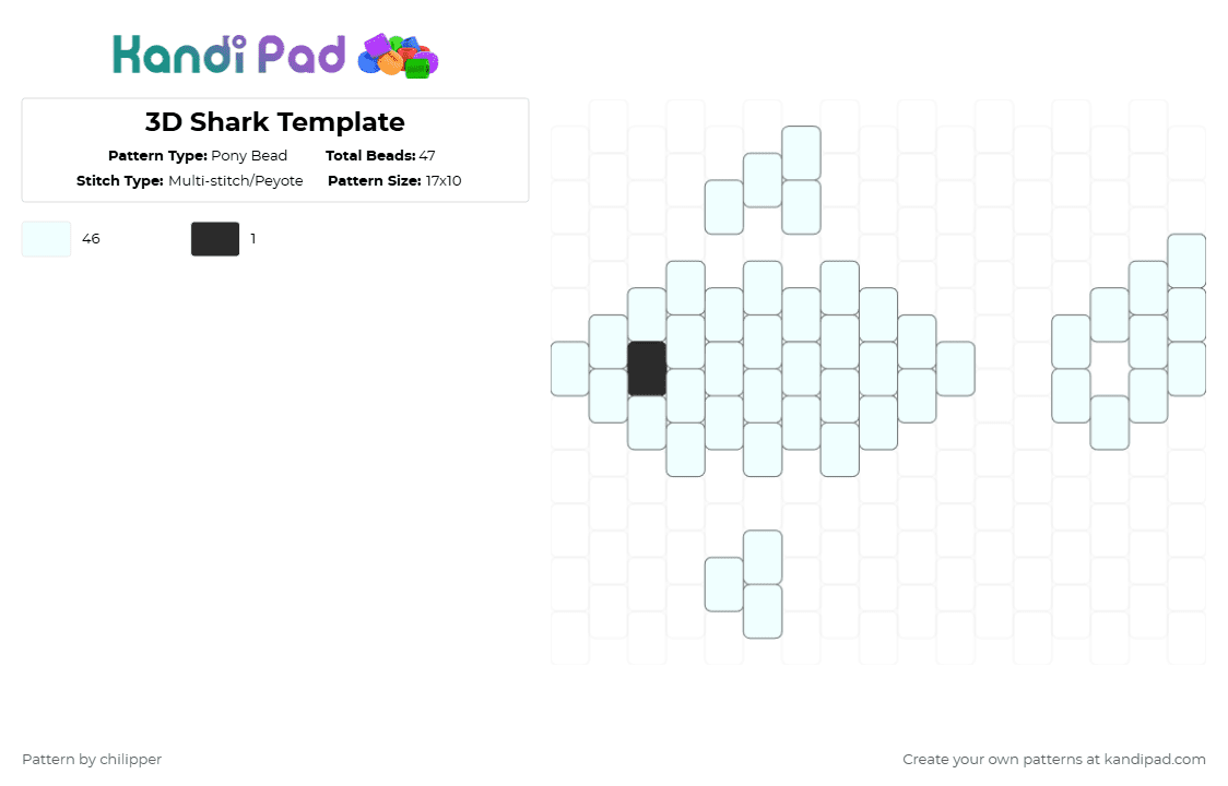 3D Shark Template - Pony Bead Pattern by chilipper on Kandi Pad - white,shark,template,charm,3d,blank