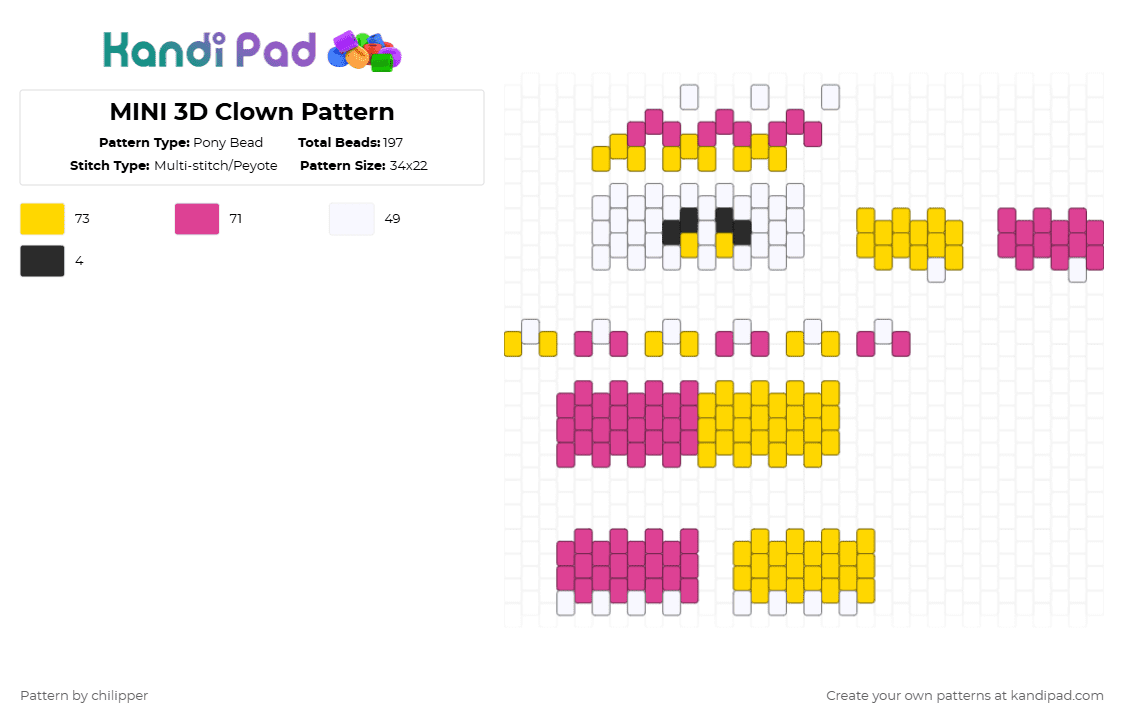 MINI 3D Clown Pattern - Lemonade - Pony Bead Pattern by chilipper on Kandi Pad - 