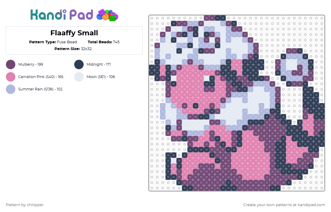 Flaaffy Small - Fuse Bead Pattern by chilipper on Kandi Pad - purple,pink,flaaffy,pokemon,pkmn,small,mini,chibi,tiny