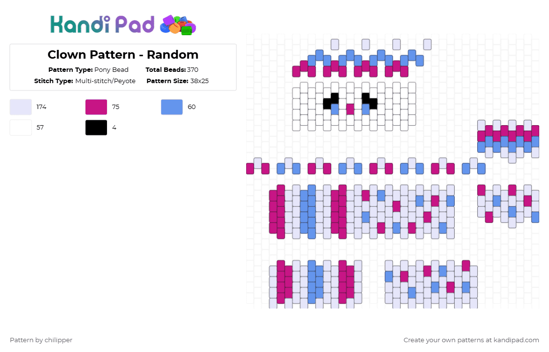 Clown Pattern - Random - Pony Bead Pattern by chilipper on Kandi Pad - white,light blue,pink,clown,3d,pattern,pastel