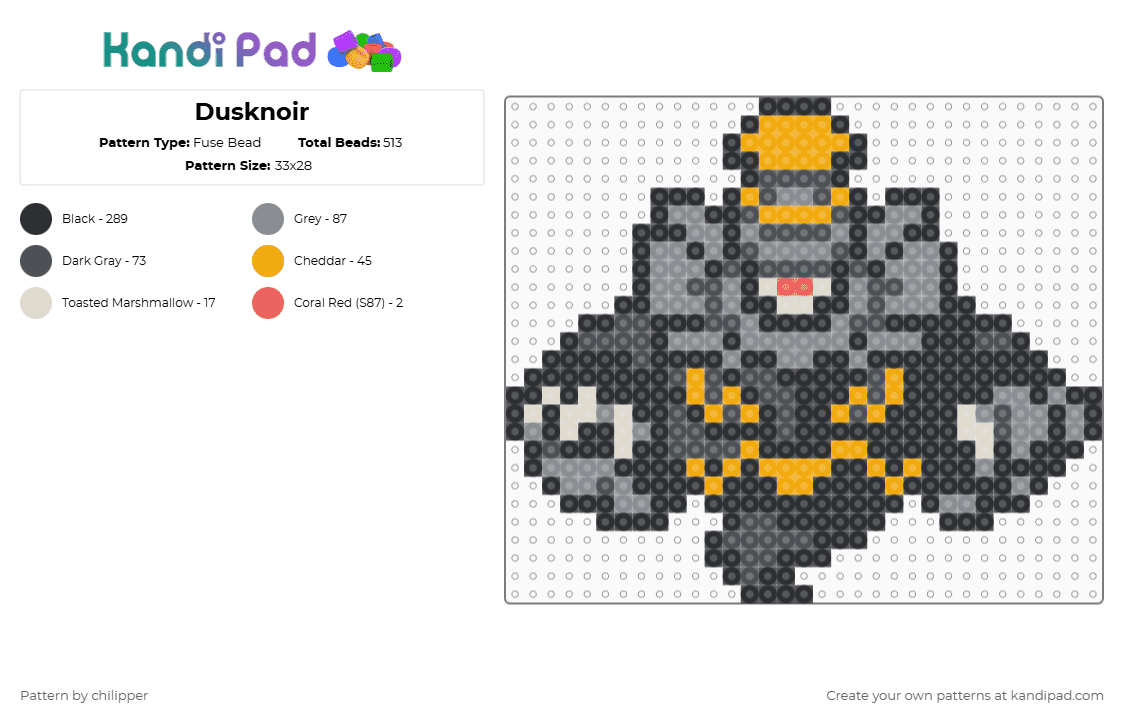 Dusknoir - Fuse Bead Pattern by chilipper on Kandi Pad - black,gray,dusknoir,pokemon,pkmn,ghost