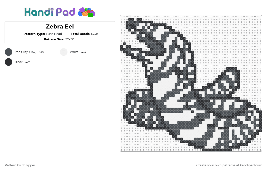 Zebra Eel - Fuse Bead Pattern by chilipper on Kandi Pad - animal,white,purple,zebra eel,eel,marine,sea,ocean