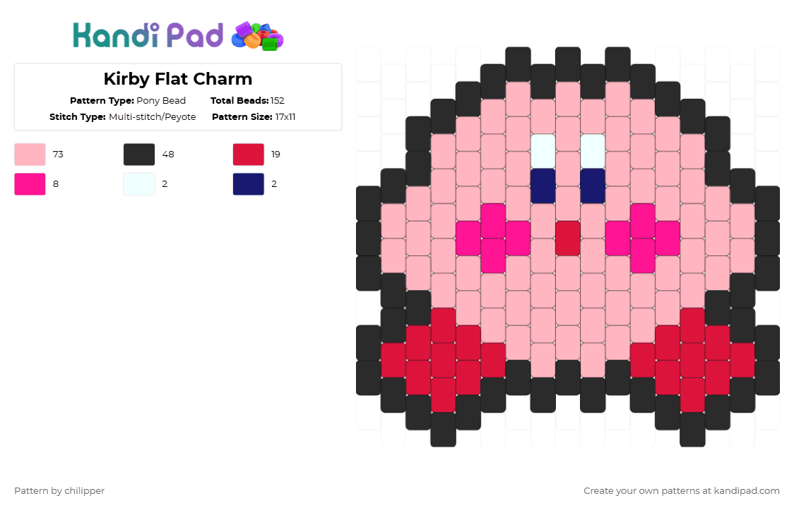 Kirby Flat Charm - Pony Bead Pattern by chilipper on Kandi Pad - pink,kirby,charm
