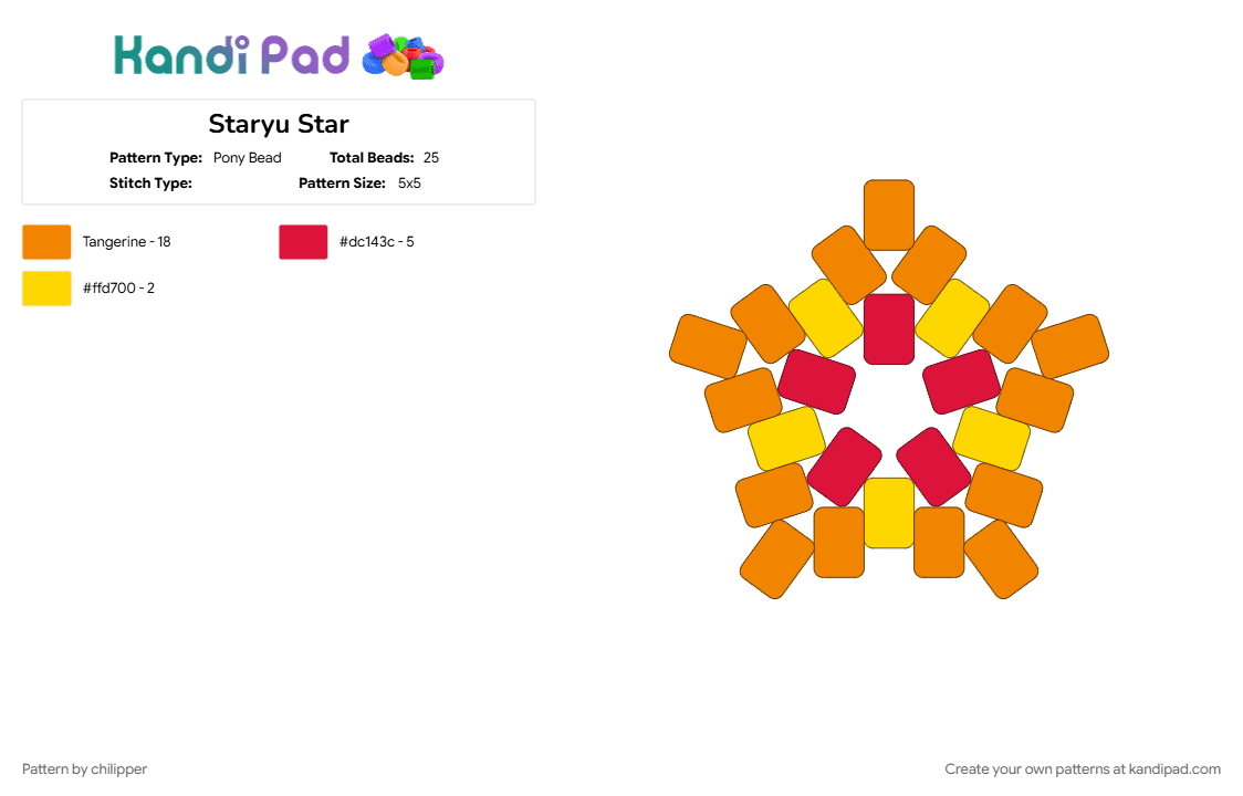 Staryu Star - Pony Bead Pattern by chilipper on Kandi Pad - orange, pkmn, pokemon, star, staryu